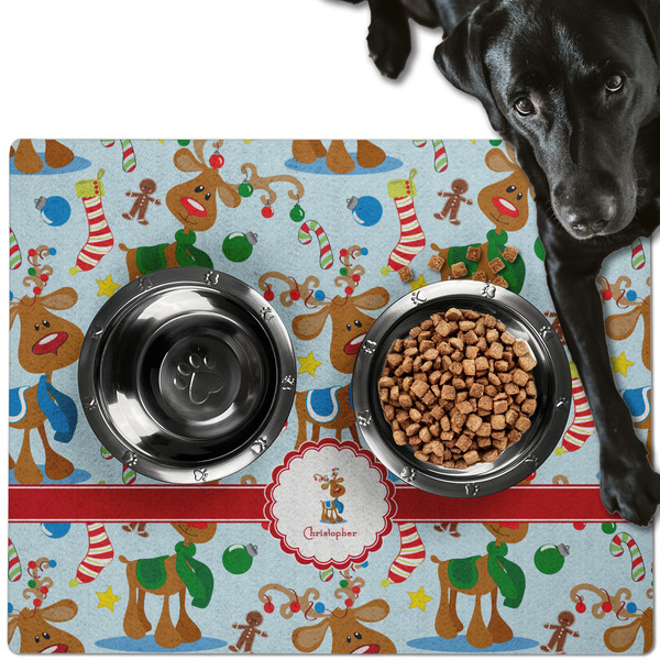 Custom Reindeer Dog Food Mat - Large w/ Name or Text