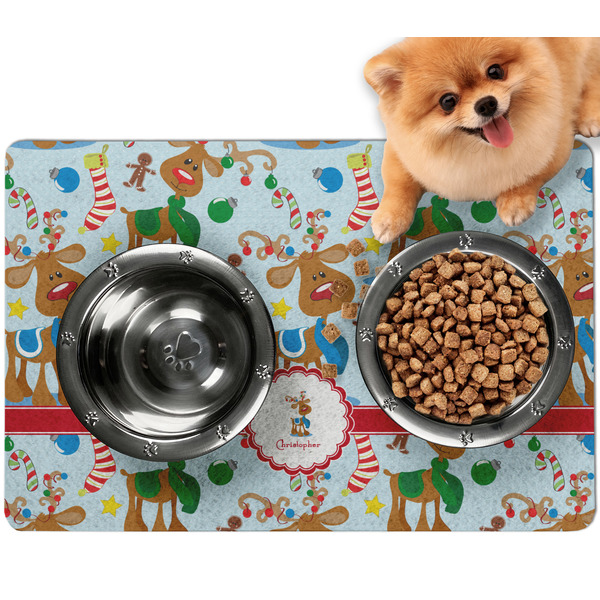 Custom Reindeer Dog Food Mat - Small w/ Name or Text