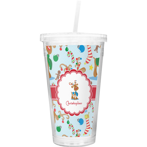 Custom Reindeer Double Wall Tumbler with Straw (Personalized)