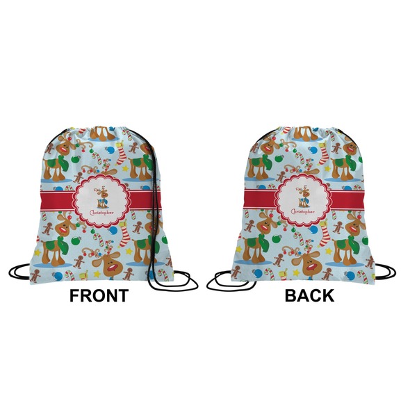 Reindeer Drawstring Backpack Front & Back Small