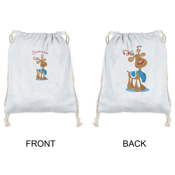 Reindeer Drawstring Backpacks - Sweatshirt Fleece - Double Sided - APPROVAL