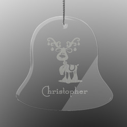 Reindeer Engraved Glass Ornament - Bell (Personalized)