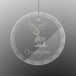 Reindeer Engraved Glass Ornament - Round (Personalized)