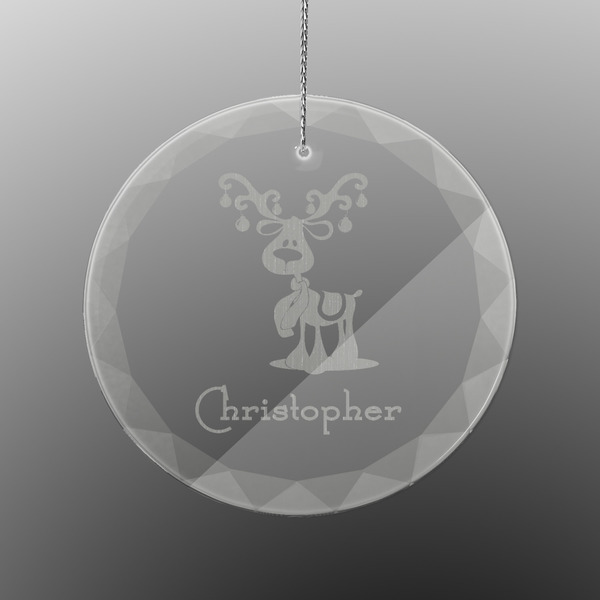 Custom Reindeer Engraved Glass Ornament - Round (Personalized)