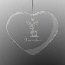 Reindeer Engraved Glass Ornament - Heart (Personalized)