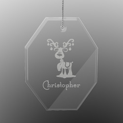 Reindeer Engraved Glass Ornament - Octagon (Personalized)