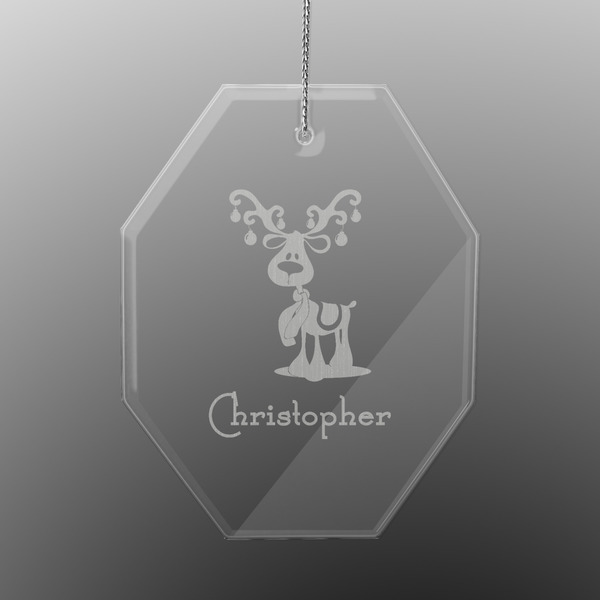 Custom Reindeer Engraved Glass Ornament - Octagon (Personalized)