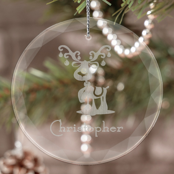 Custom Reindeer Engraved Glass Ornament (Personalized)