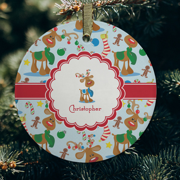 Reindeer Frosted Glass Ornament - Round (Lifestyle)