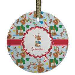 Reindeer Flat Glass Ornament - Round w/ Name or Text