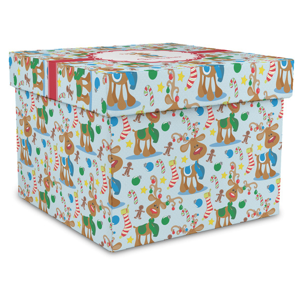 Custom Reindeer Gift Box with Lid - Canvas Wrapped - X-Large (Personalized)