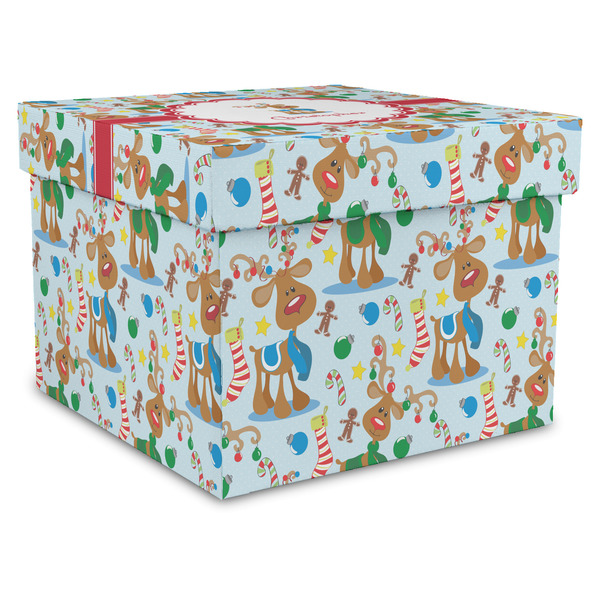 Custom Reindeer Gift Box with Lid - Canvas Wrapped - XX-Large (Personalized)