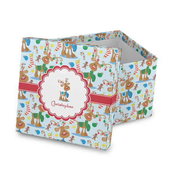 Custom Reindeer Gift Box with Lid - Canvas Wrapped (Personalized)