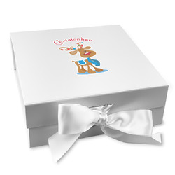 Reindeer Gift Box with Magnetic Lid - White (Personalized)