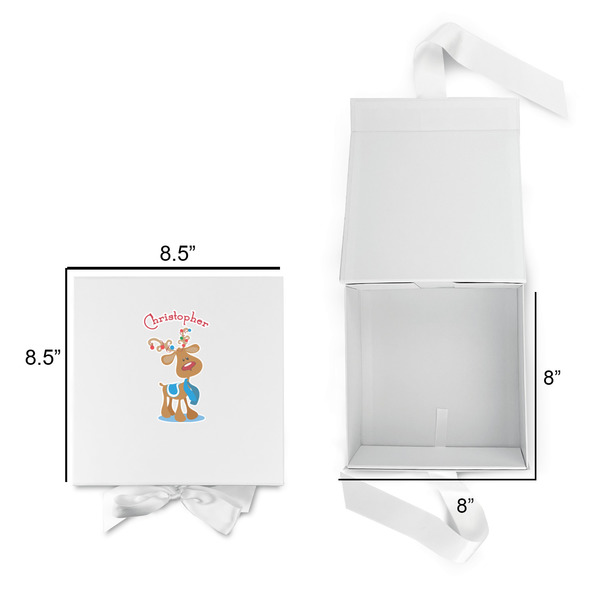 Reindeer Gift Boxes with Magnetic Lid - White - Open & Closed