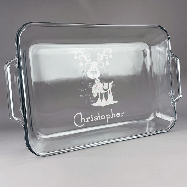 Custom Reindeer Glass Baking Dish with Truefit Lid - 13in x 9in (Personalized)