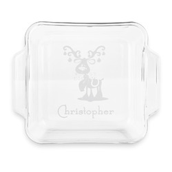 Reindeer Glass Cake Dish with Truefit Lid - 8in x 8in (Personalized)