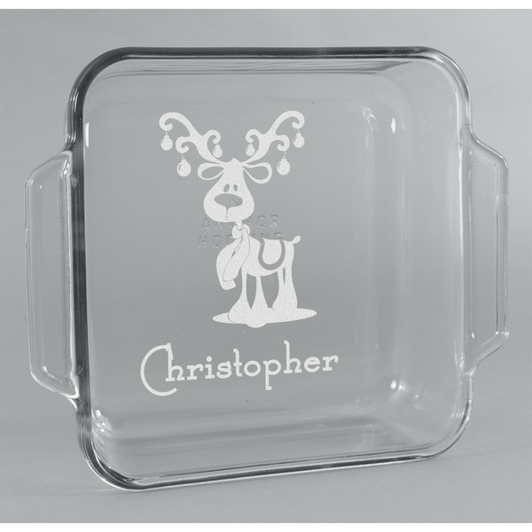 Custom Reindeer Glass Cake Dish - 8in x 8in (Personalized)