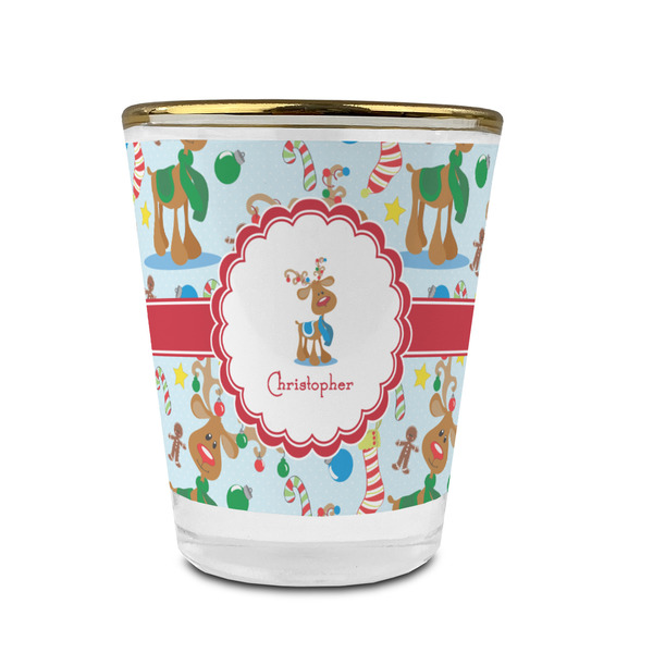 Custom Reindeer Glass Shot Glass - 1.5 oz - with Gold Rim - Set of 4 (Personalized)