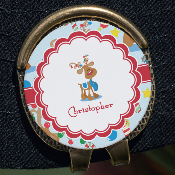Reindeer Golf Ball Marker Hat Clip - Gold - Close Up