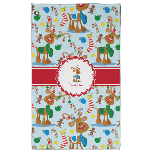Custom Reindeer Golf Towel - Poly-Cotton Blend w/ Name or Text
