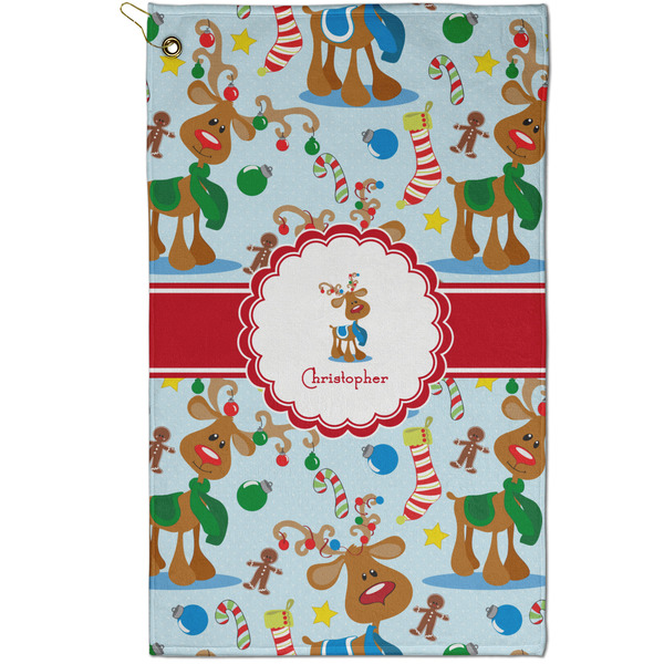 Custom Reindeer Golf Towel - Poly-Cotton Blend - Small w/ Name or Text