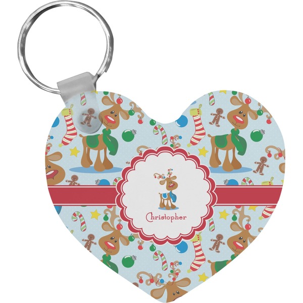 Custom Reindeer Heart Plastic Keychain w/ Name or Text