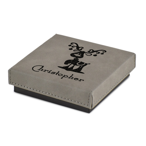 Custom Reindeer Jewelry Gift Box - Engraved Leather Lid (Personalized)