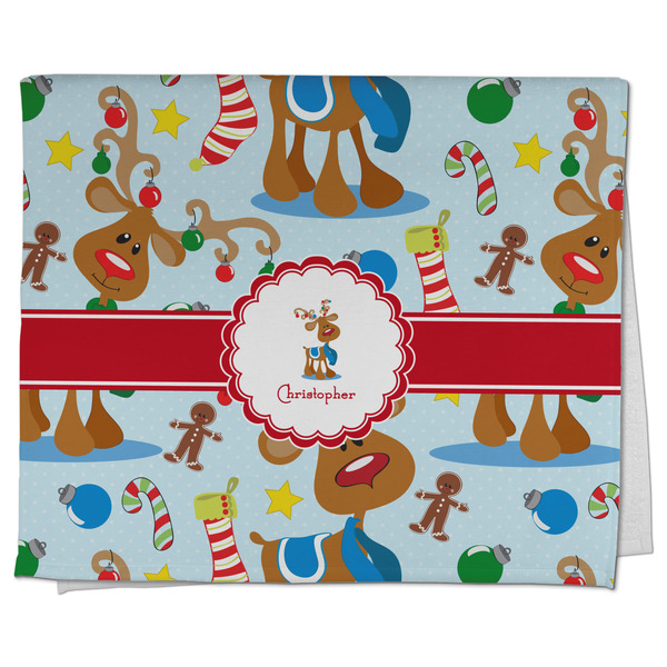 Custom Reindeer Kitchen Towel - Poly Cotton w/ Name or Text
