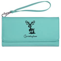 Reindeer Ladies Leatherette Wallet - Laser Engraved- Teal (Personalized)