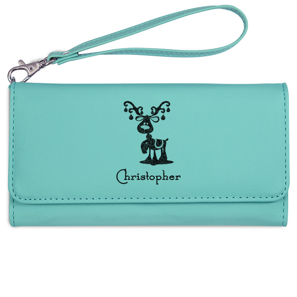 Reindeer Ladies Wallet - Leather - Teal - Front View