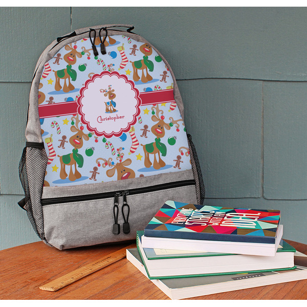 Reindeer Large Backpack - Gray - On Desk