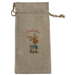 Reindeer Large Burlap Gift Bag - Front (Personalized)