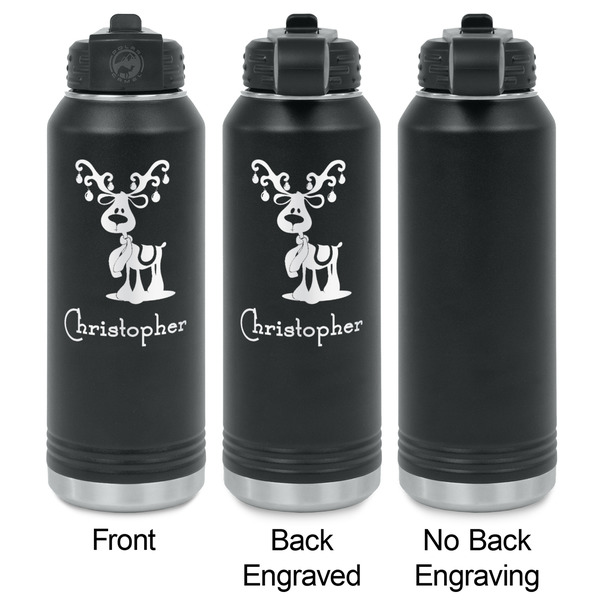 Reindeer Laser Engraved Water Bottles - 2 Styles - Front & Back View