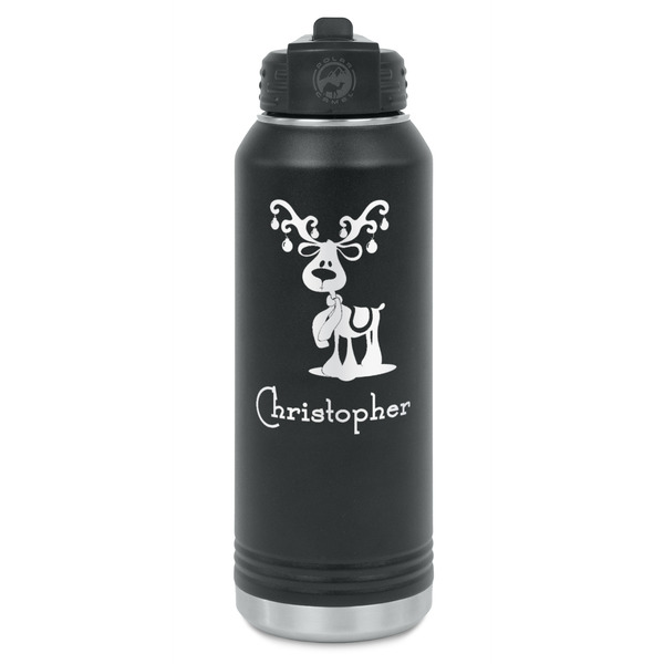 Custom Reindeer Water Bottle - Laser Engraved - Front (Personalized)