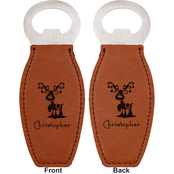 Reindeer Leather Bar Bottle Opener - Front and Back (double sided)
