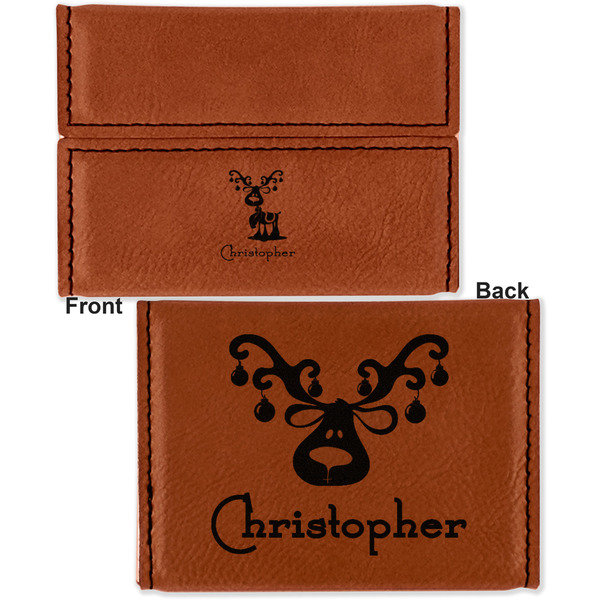 Reindeer Leather Business Card Holder - Front Back