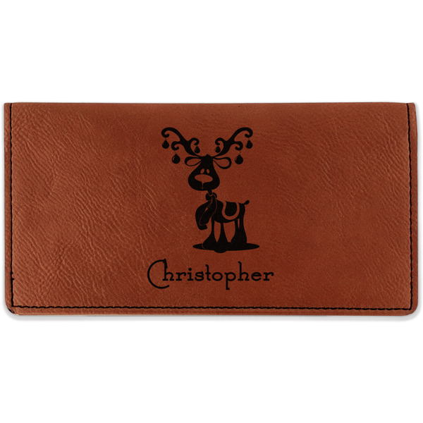 Custom Reindeer Leatherette Checkbook Holder - Double Sided (Personalized)