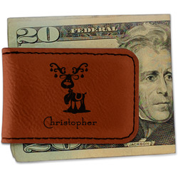 Reindeer Leatherette Magnetic Money Clip - Single Sided (Personalized)