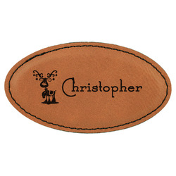 Reindeer Leatherette Oval Name Badge with Magnet (Personalized)