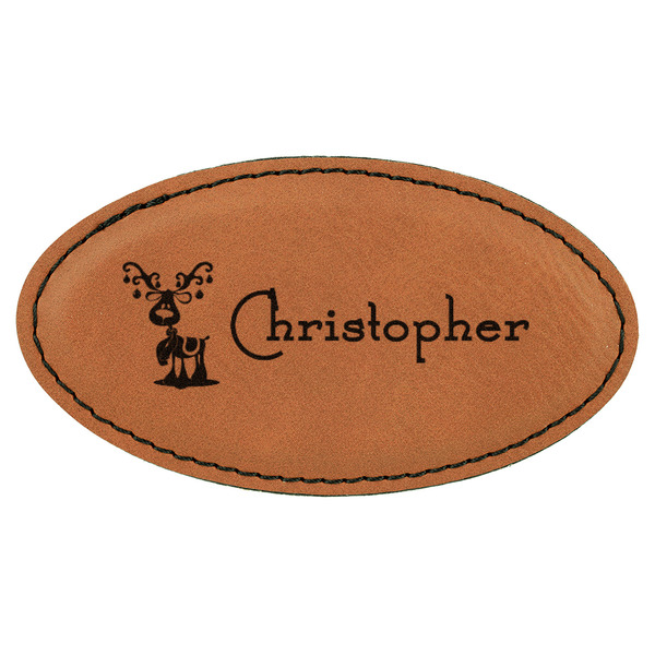 Custom Reindeer Leatherette Oval Name Badge with Magnet (Personalized)
