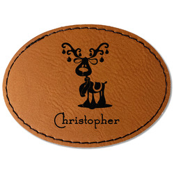 Reindeer Faux Leather Iron On Patch - Oval (Personalized)