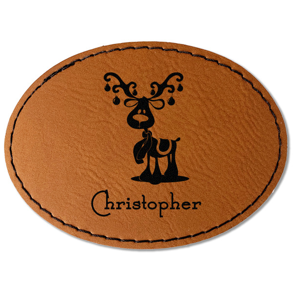 Custom Reindeer Faux Leather Iron On Patch - Oval (Personalized)