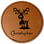 Reindeer Faux Leather Iron On Patch - Round (Personalized)