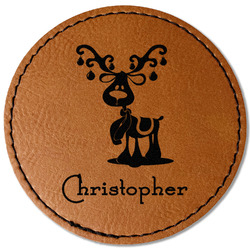 Reindeer Faux Leather Iron On Patch - Round (Personalized)