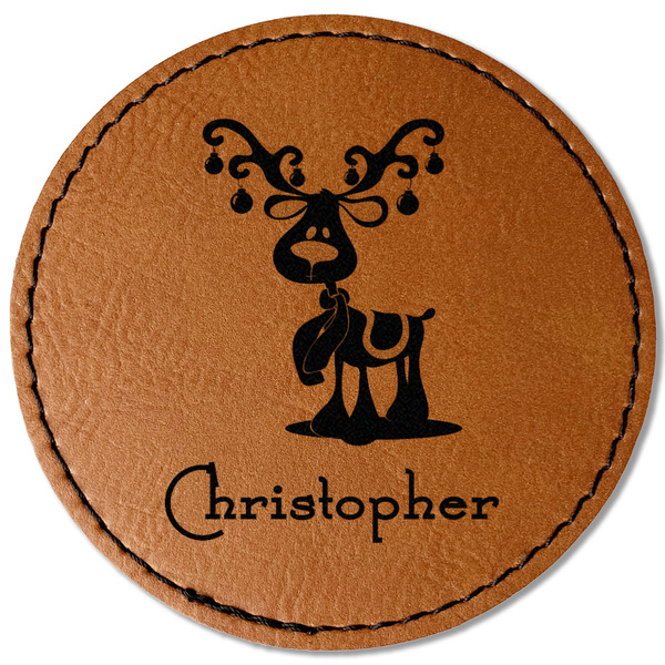 Custom Reindeer Faux Leather Iron On Patch - Round (Personalized)