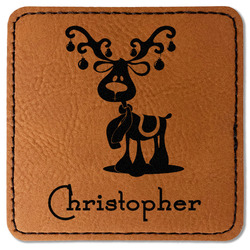 Reindeer Faux Leather Iron On Patch - Square (Personalized)
