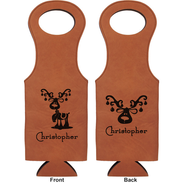 Reindeer Leatherette Wine Tote Double Sided - Front and Back