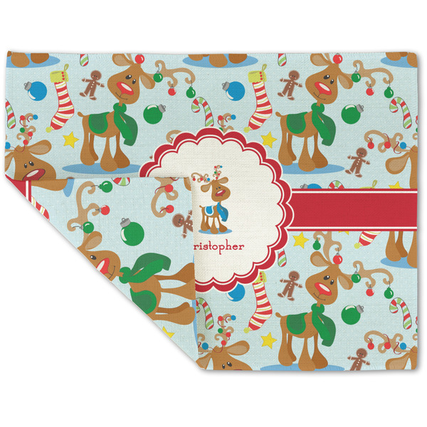 Custom Reindeer Double-Sided Linen Placemat - Single w/ Name or Text