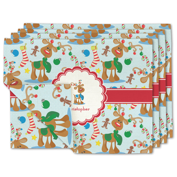Custom Reindeer Double-Sided Linen Placemat - Set of 4 w/ Name or Text